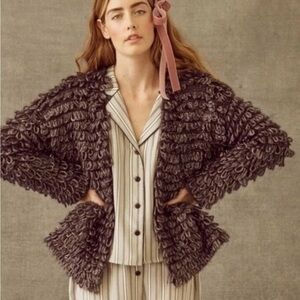 The Great Monster loop knit yarn cardigan sweater Metallic Black 1 Small